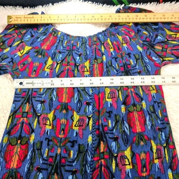 Urban Mangoz Off Shoulder Cotton Stretch Colorful Abstract Midi Dress Large - Picture 4 of 6